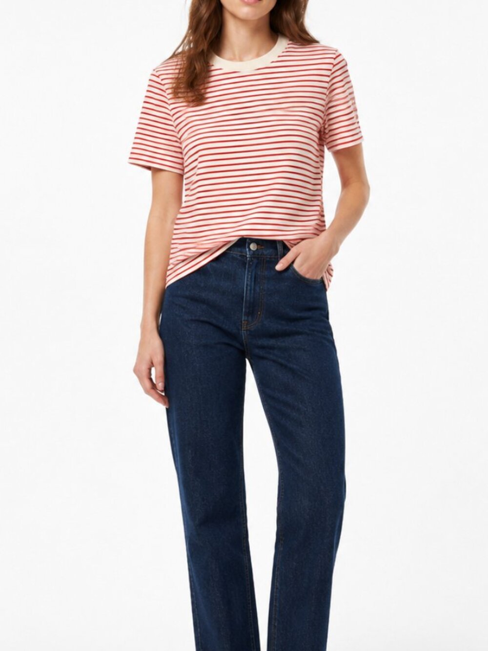 COS Eddie Red White Striped 100% Cotton Crewneck T-Shirt Tee Sz M